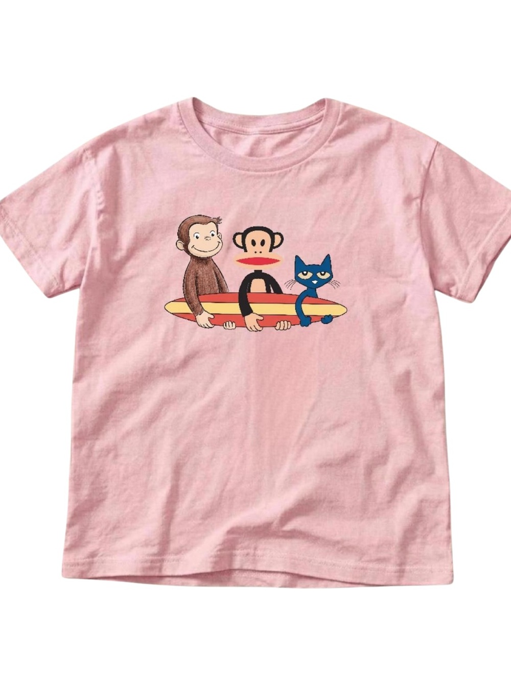 Gildan Pink Tee with Surfing Characters